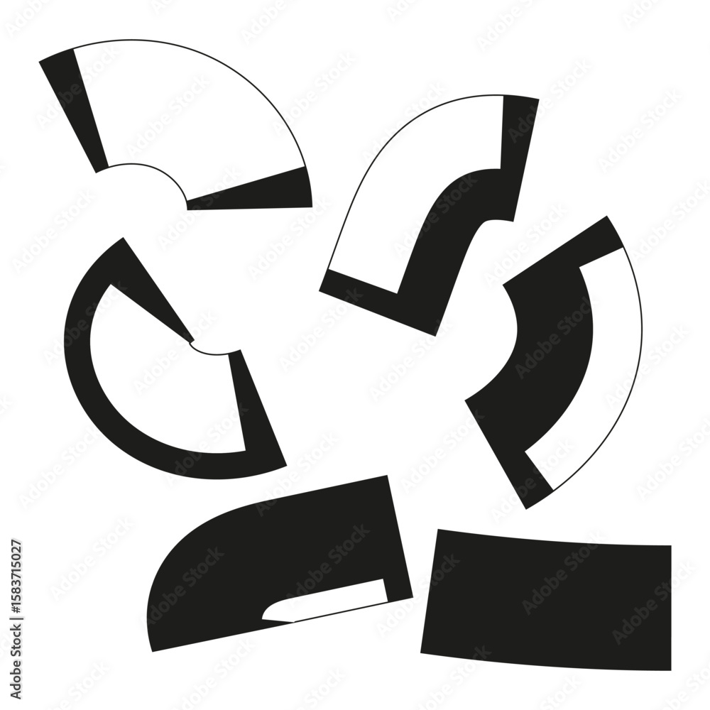 Poster abstract geometric fragments. broken circle elements. dynamic shape vector. creative composition art