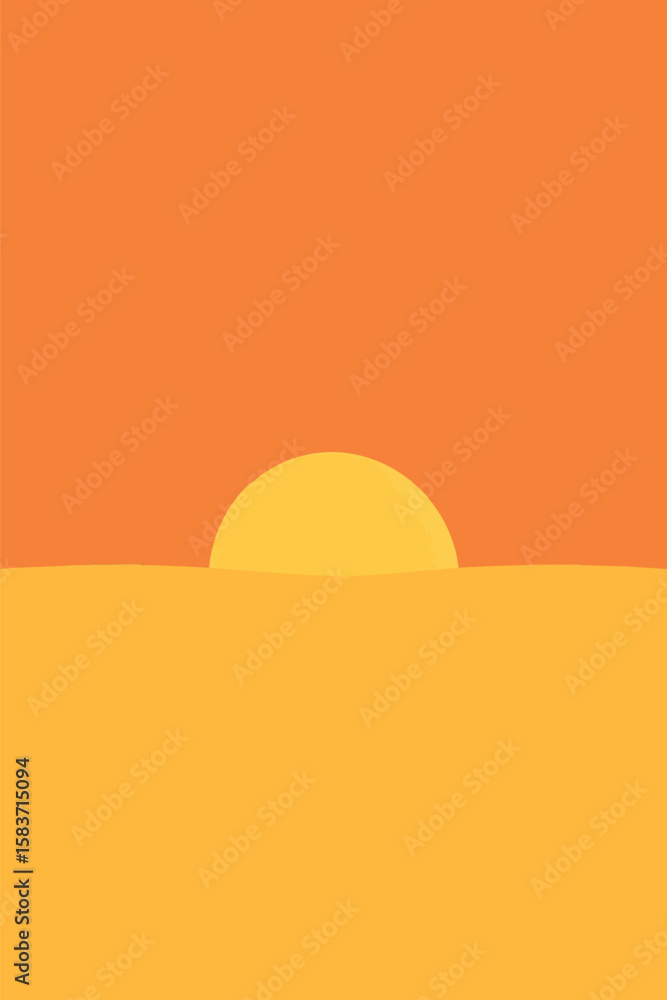 Poster flat vector sunrise horizon with just 2 color layers and soft curved edge