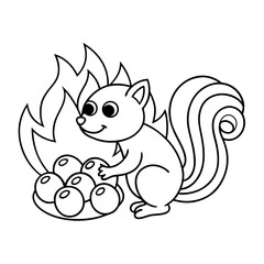Obraz premium Squirrel Roasting Chestnuts Over a Fire Coloring Page