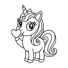 Fototapeta premium Unicorn Blowing Kisses Coloring Page