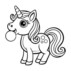 Naklejka premium Unicorn Blowing Bubbles Coloring Page