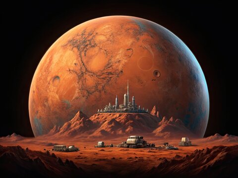 Martian Cityscape Gigapixel Art Scale 600x Red Planet Colony Futuristic Architecture Space Exploration