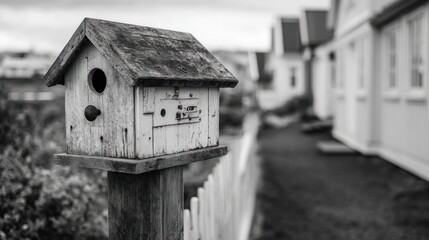 Simple birdhouse in a quaint neighborhood
