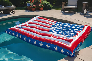 Independence day celebration. Patriotic pool float American flag summer outdoor holiday celebration festive, family gathering holiday, 4th july - 1