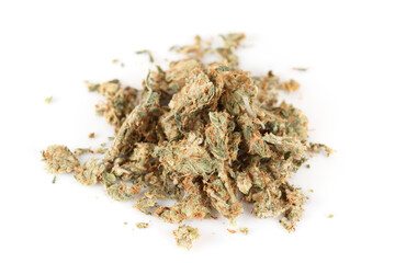 Illegal drug: cannabis buds isolated on white