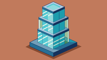 Isometric Vector Futuristic Glass Skyscraper Teal Blue