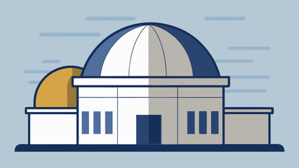 Fototapeta premium Vector Observatory Building Blue Gray White Gold Dome