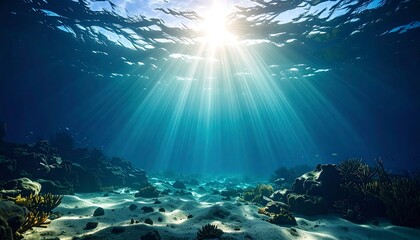 Fototapeta premium Sunlight beams through underwater coral reef