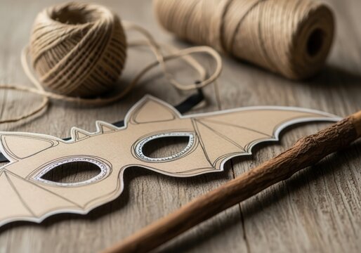 Ecofriendly costume design with cardboard mask and accessories for creative projects