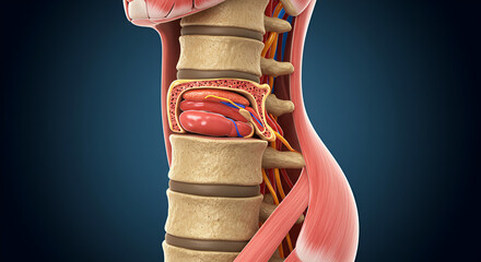 Cutaway view showing spinal cord encased within vertebral foramen