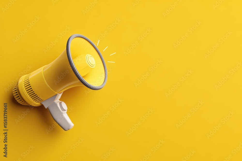 Aufkleber creative communication idea using a megaphone and light bulb against a bright yellow background to s