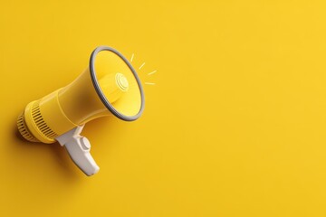 Creative communication idea using a megaphone and light bulb against a bright yellow background to symbolize inspiration and expression in a modern context