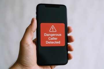Smartphone alert for scam detection - red warning message