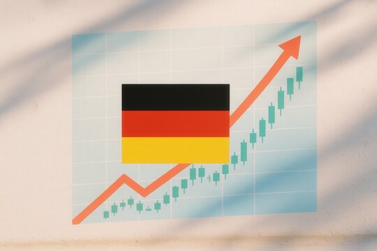 German economic growth concept with rising graph and German flag on textured background
