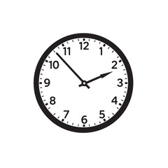 Simple black and white analog clock face showing approximately ten past two