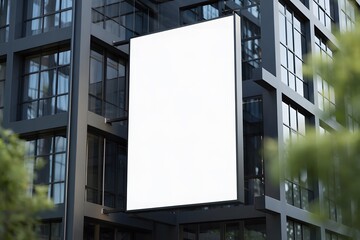 Obraz premium Modern Skyscraper Advertising Billboard Mockup With Greenery Elements