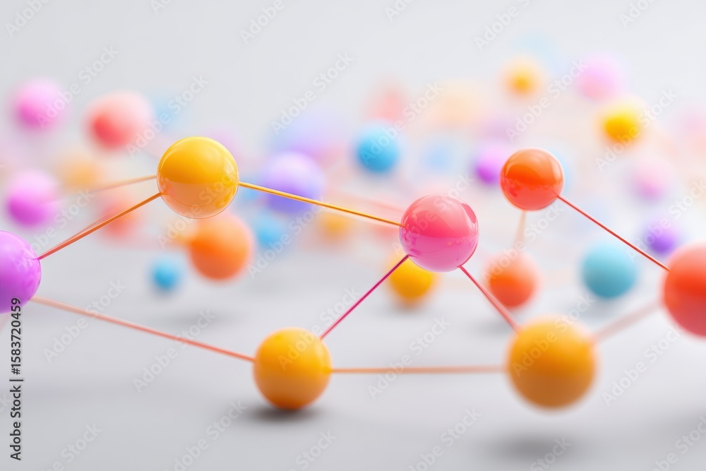 Poster colorful network graph illustrating connections and relationships among data points in a visually en