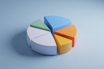 Obraz premium Colorful pie chart representing data distributions in a modern setting with a soft blue background