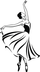 Simple ballerina dancing with dress linear illustration stencil ballet vector