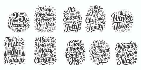Fototapeta premium Collection of festive christmas and holiday typography designs with decorative elements