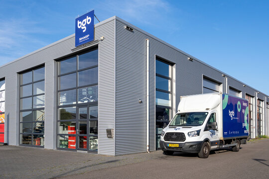 Goes, Netherlands - May 30, 2025: bgb office solutions Ford Transit van at store