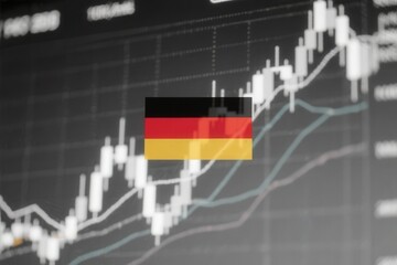 German economy and stock market data analysis concept with flag overlay