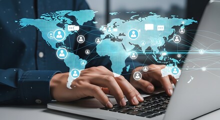 Global network communication connection technology business world map internet digital data