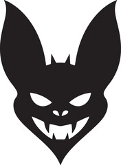 Halloween Bat Head Silhouette Icon, silhouette of halloween bat face icon on white background.