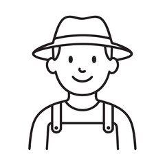 Simple Line Art Illustration of a Farmer Wearing Overalls and a Hat