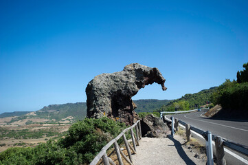 Elephant rock,  from Castelsardo direction Sedini, a nice Domus de Janas shaped by the wind, that took the form of an elephant. Sassari Sardinia, Italy