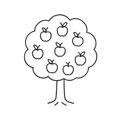 Simple Apple Tree Outline with Multiple Apples Hanging from Branches on White Background