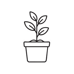 Obraz premium Simple Plant in Pot Line Icon on White Background for Ecological Design