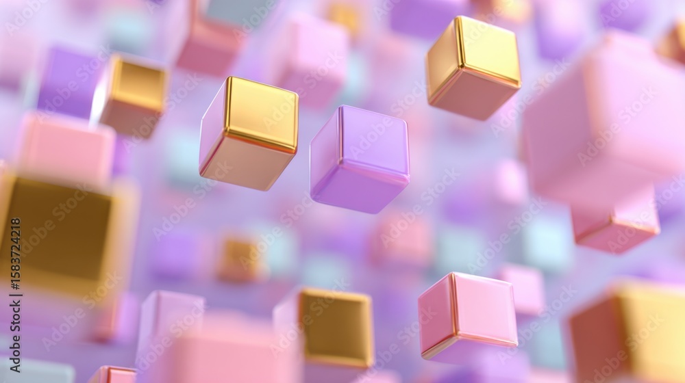 Poster abstract floating cubes in pastel colors with soft lighting