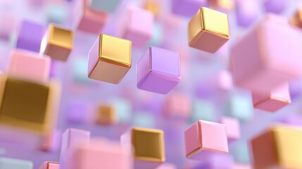 Abstract floating cubes in pastel colors with soft lighting
