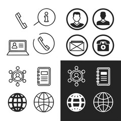 Flat Contact and Communication Icon Set &ndash; Outline, Circular, and Filled Contact Us Symbols for Web and Websites.