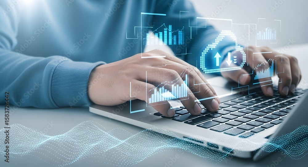 Poster cloud computing data analysis technology digital transformation business intelligence laptop