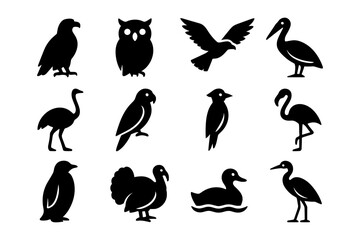 Naklejka premium Silhouette collection of various birds in minimalist style