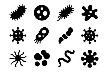 Abstract microorganism silhouettes set in simple black flat style
