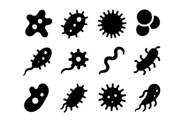 Silhouette collection of microbial shapes: bacteria and viruses icons