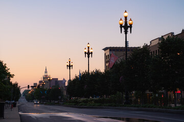Architecture of the Kansas City plaza during sunrise.