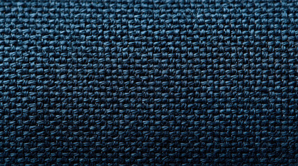 Close-up of dark blue woven fabric texture background with basket weave pattern