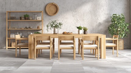 Light-colored wooden dining set in a modern space.