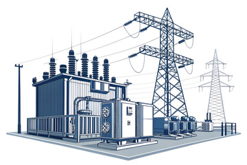Power Lines and Industrial Skyline Silhouette