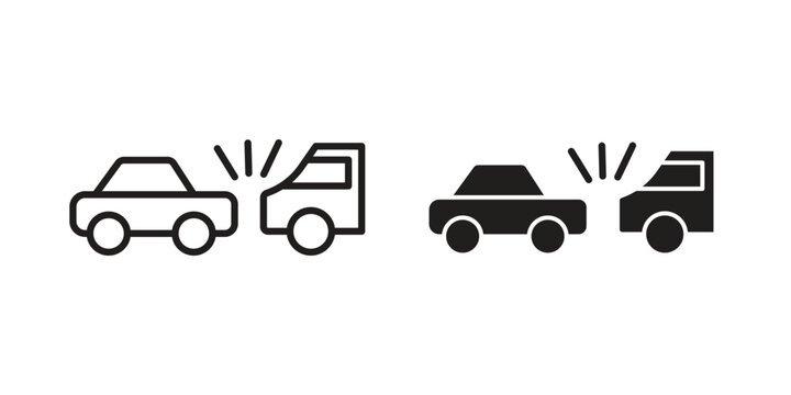 Rear end collision icons designed in filled, outline, line and stroke style