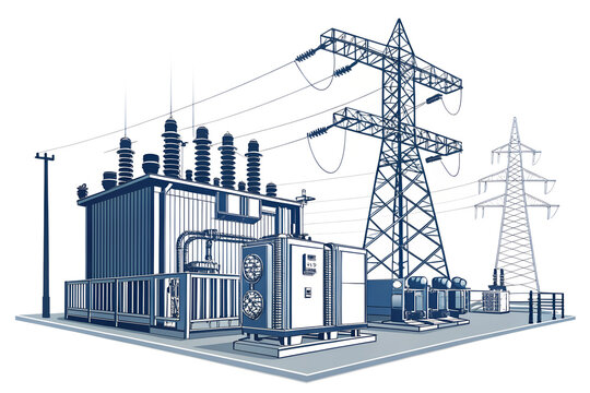 Power Lines and Industrial Skyline Silhouette