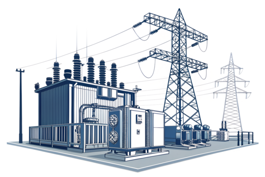 Power Lines and Industrial Skyline Silhouette