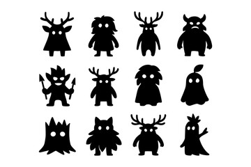 Cute monster silhouettes collection: fun halloween characters for kids