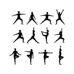 Yoga poses silhouettes 12 diverse yoga asanas for fitness flexibility and wellbeing