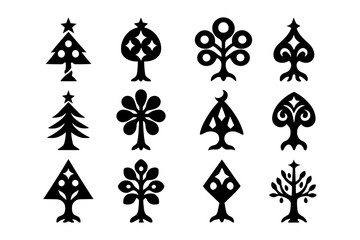 Decorative tree silhouettes with geometric patterns and modern minimalist design