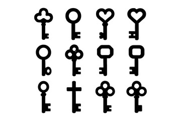 Linear outline of antique keys set in minimal style